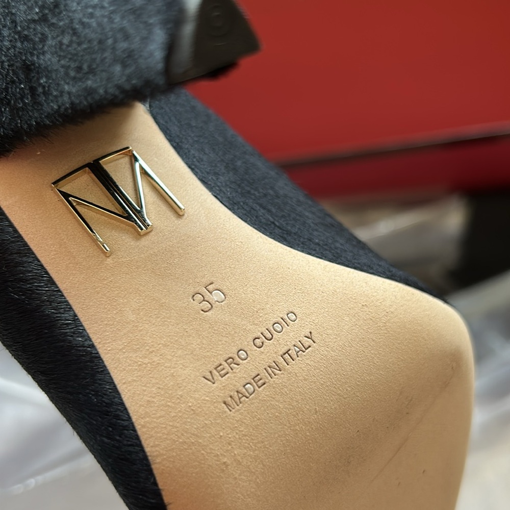 Tamara Mellon Sleek Kindred High HairCalf Navy Kitten Heeled Boots 5 (35) NIB - Picture 4 of 15